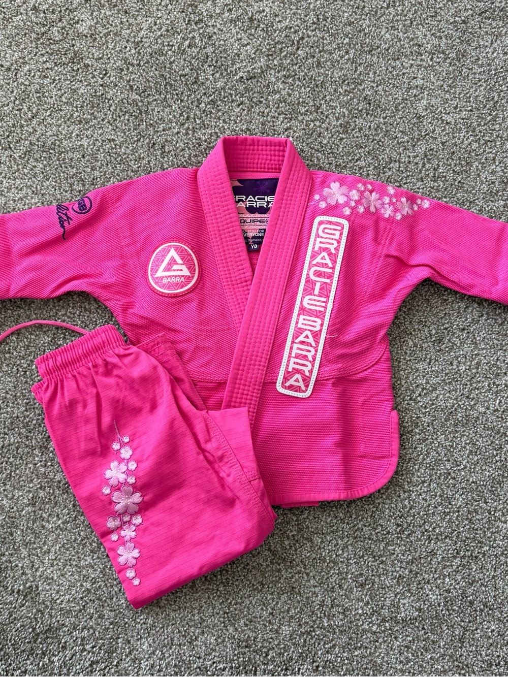 New Gracie Barra Jiu-Jitsu Gi White Pink Kids Sakura Flowers Limited Edition Y0